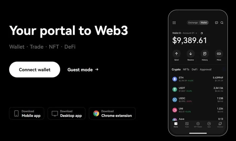 Web3 钱包界面及数字资产列表